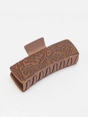 Myra Bag Brown Tooled Leather Boho Western Floral Hair Claw Clip